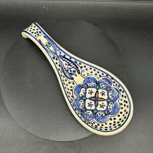 Vintage Poland Pottery Hand Painted Glazed Ceramic Spoon Rest